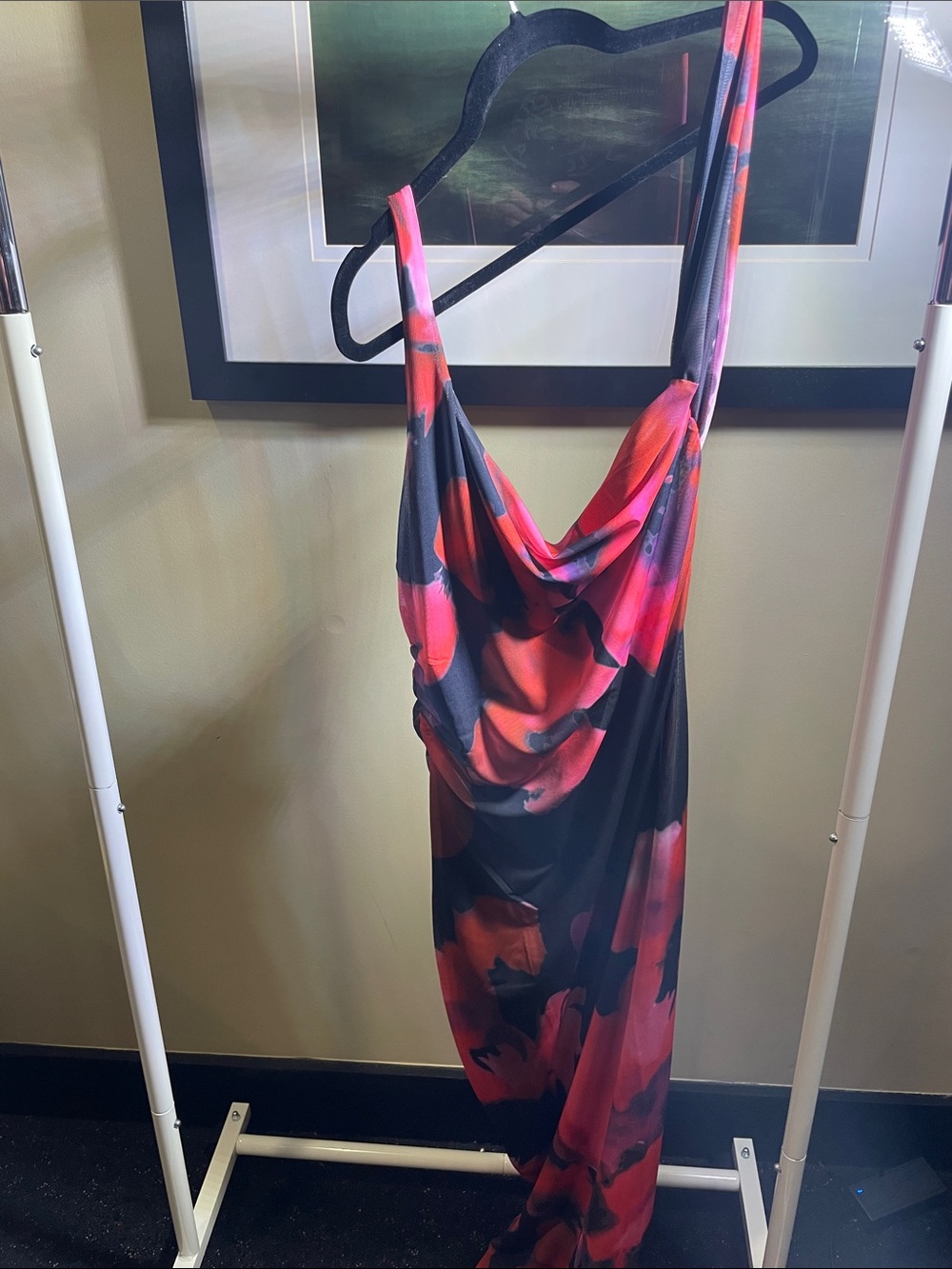 Red & Black Draped Slip Dress. XL